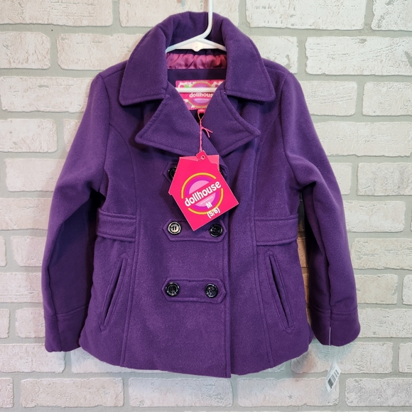 Girls Purple Coat Dressy Ruffled Button Down Collared Coat Size M 5/6 NWT - Picture 2 of 12